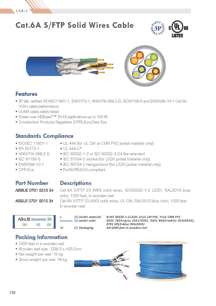 P116 Cat.6A S/FTP 23 AWG
