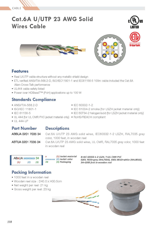 P118 Cat.6A U/UTP 23 AWG